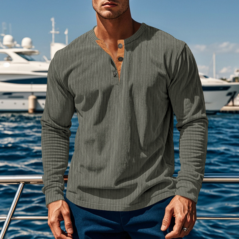 Amazon otoño y invierno transfronterizo nueva moda camisa de manga larga camisa de botón camisa de camisa de felpa delgada hombre Henry