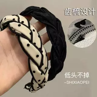 波点麻花辫发箍女法式高颅顶气质宽边发卡黑白高级感百搭洗脸头饰
