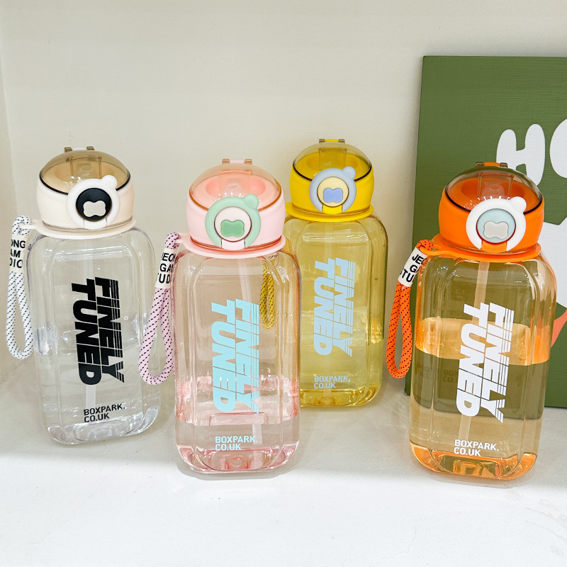 YSM6607-1000ml niños portátil deportes al aire libre taza de agua PC taza de plástico transparente taza de paja fábrica al por mayor