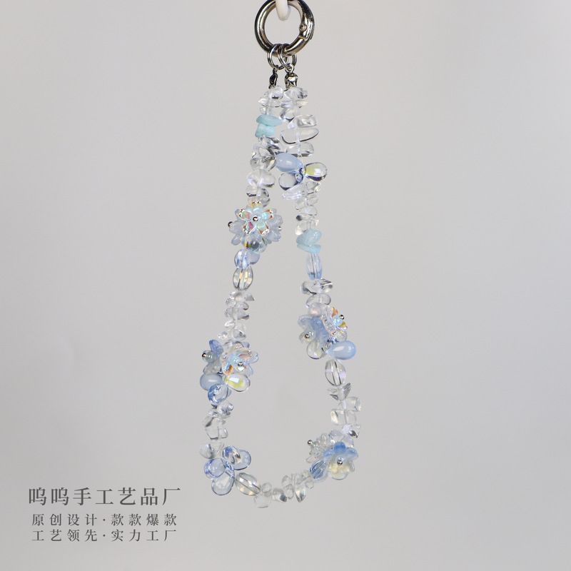 Woo original blue stone garden mobile phone chain niche ins wind butterfly transparent flower ccd camera chain