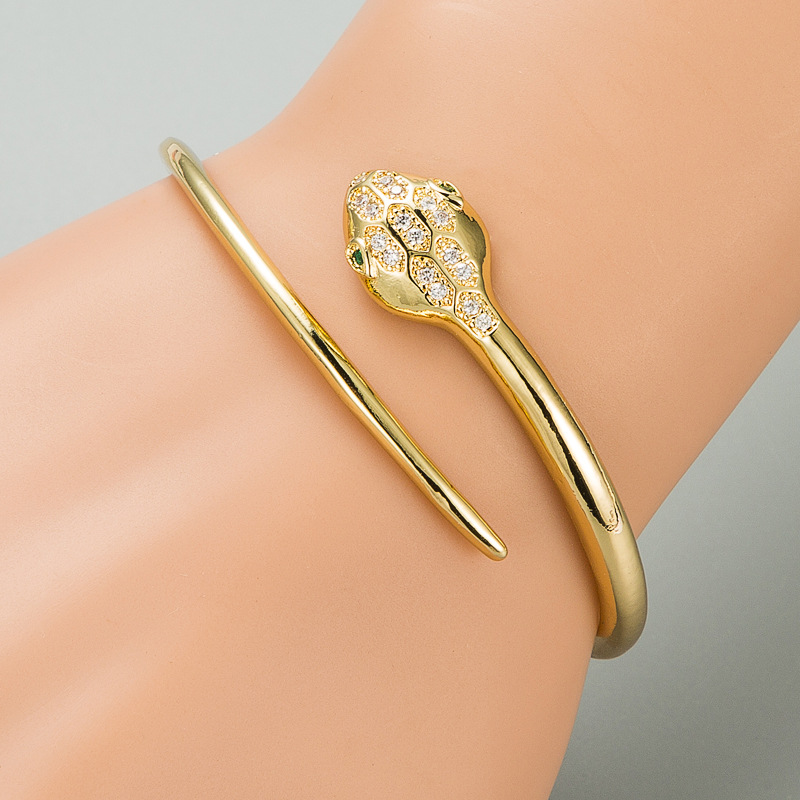 Fashion snake copper zircon open bracelet