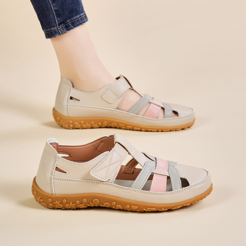 Cross-border tallas grandes 35-44 sandalias retro hechas a mano de verano zapatos de madre de suela blanda zapatos casuales de mujer con velcro zapatos de playa