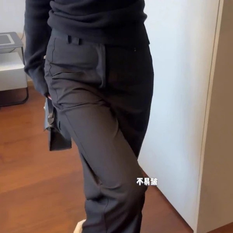 黑色大码窄版西装裤女2025新款胖mm高腰垂感休闲弧裤宽松阔腿裤子|undefined