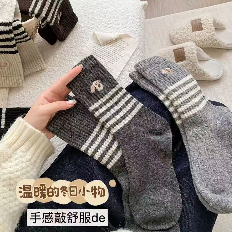 秋冬季加厚ins中筒袜保暖复古日系美拉德冬天长袜条纹小狗袜子女|undefined