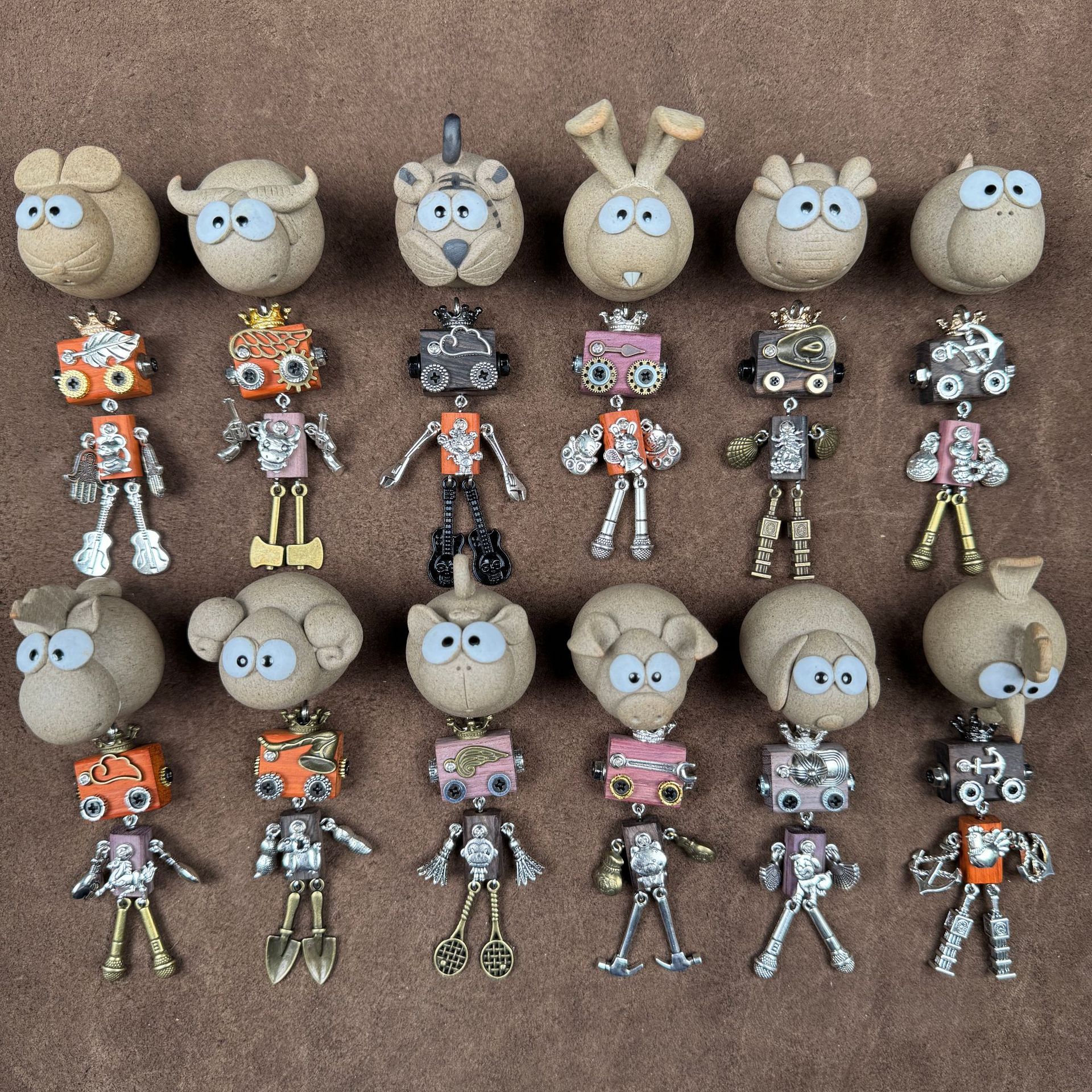 Twelve Zodiac Punk Robot Pendants Wooden Necklace Phone Chain Charms Zodiac Ornaments