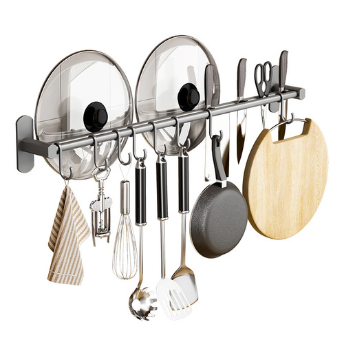 Kitchen hook hanging rod punch-free gun ash wall-mounted wall knife holder pot lid shovel spoon row hook storage rack
