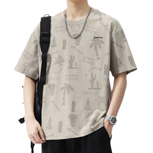 Men's Summer 2025 New Arrival Trendy Casual Breathable Ice Silk Quick-Dry Print Loose T-Shirt