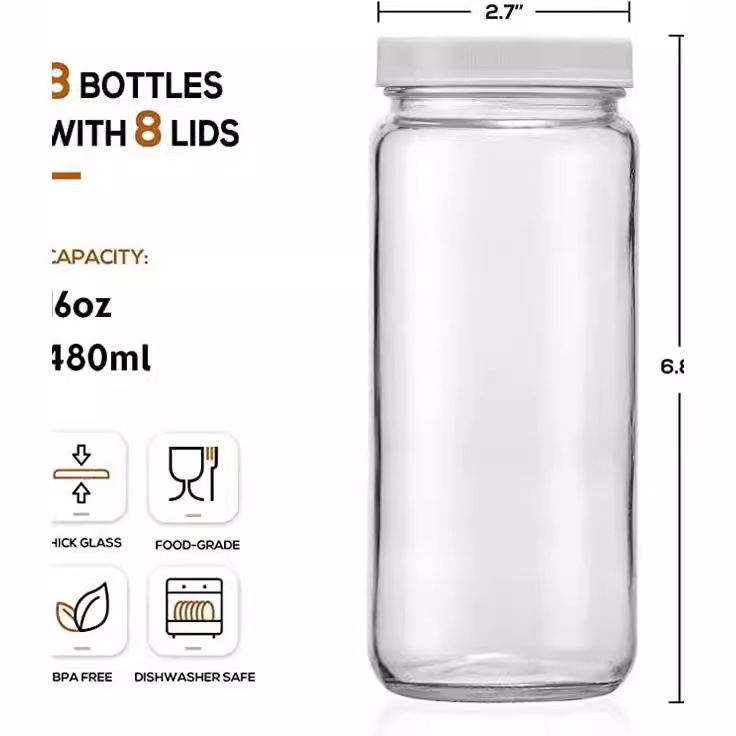 Amazon 16 onzas botellas de jugo de vidrio botellas de bebida frías botellas de enzima botellas de miel botellas de leche botellas de jugo