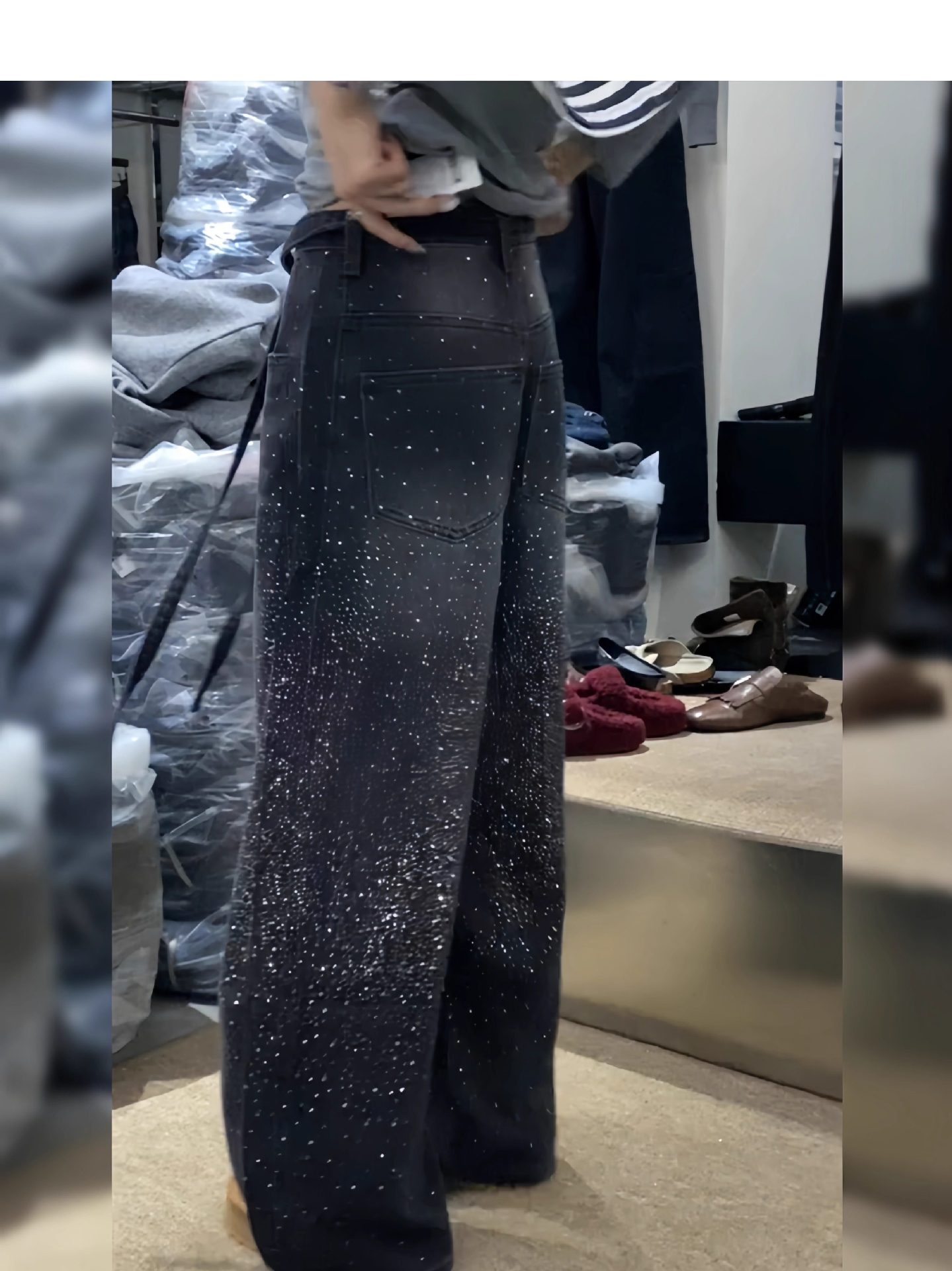 Y2K Rhinestone Embellished Jeans – Vintage High-Waisted Flare Pants For Women (S-3XL, Regular/Fleece Lined)​_ecoleips.com