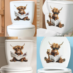 外貿創意耗牛看報紙兒童臥室馬桶貼家居裝飾牆貼貼紙自粘批發跨境