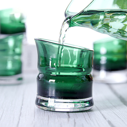 Creative glass bamboo joint cup Japanese color glaze cup wine glass hand-blown crystal glass wine jug set factory wholesale