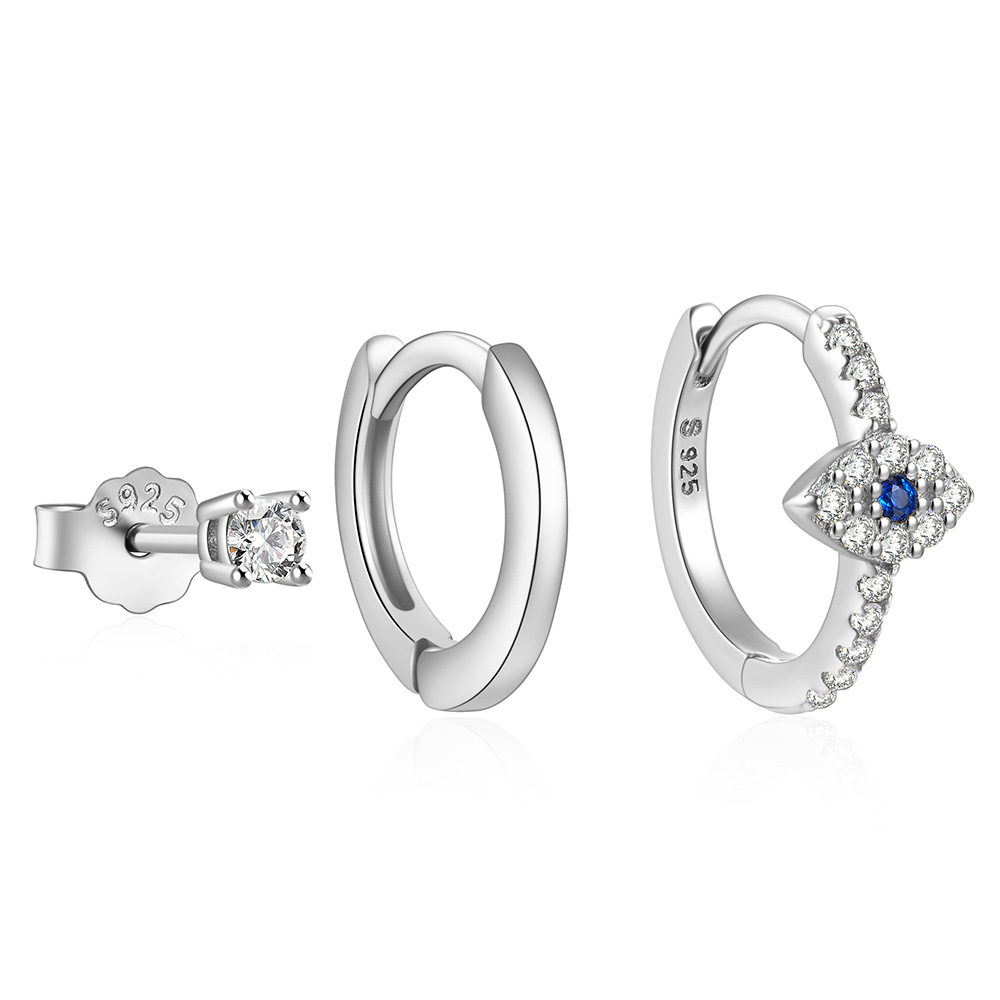 4g Weight Zircon Inlay Material Earrings Classification 3 Pieces Set Quantity Daily Occasion 925 Sterling Silver Material Geometric Pattern Women's Gender Plating, Inlay Design Simple Style Style 3 Pieces Set 925 Sterling Silver Zircon Geometric Earrings 101