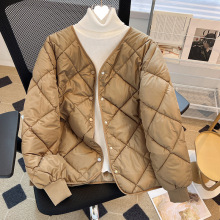 韩版短款菱形格轻型面包服早春新款棉服小个子棉衣百搭外套