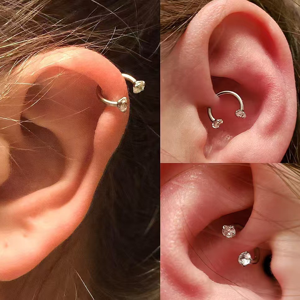 Cross-Border European And American C-Shaped Horseshoe Rod Zircon Ring Earrings Nose Stud Stainless Steel Piercing_voghion.com