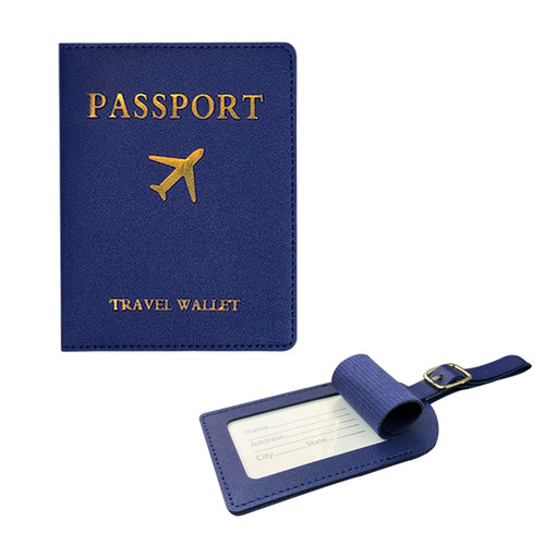 Cross-border imitation leather hot stamping aircraft with signature paper PU leather passport holder bag travel passport cover luggage tag set