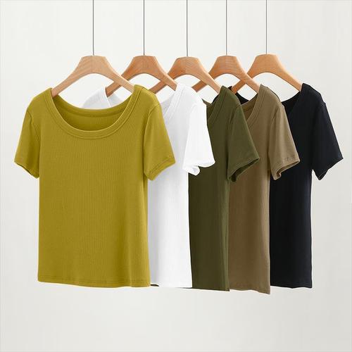 Threaded Women's Short-Sleeve T-Shirt, 2025 Summer Collection: Loose-Fit Plus-Size Crew Neck Top in Stylish Korean Style—Perfect as a Base Layer
