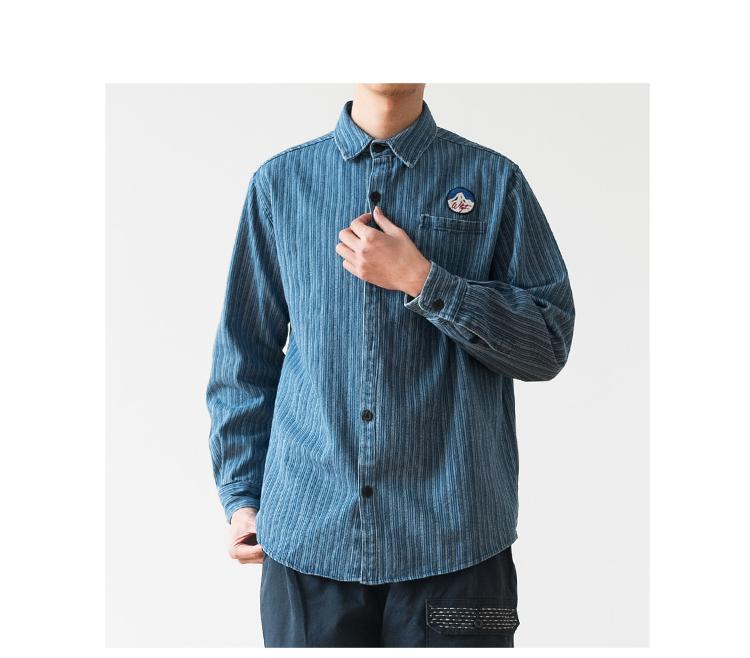 Amerikaans gestreept denim overhemd met borduursel voor heren_voghion.com