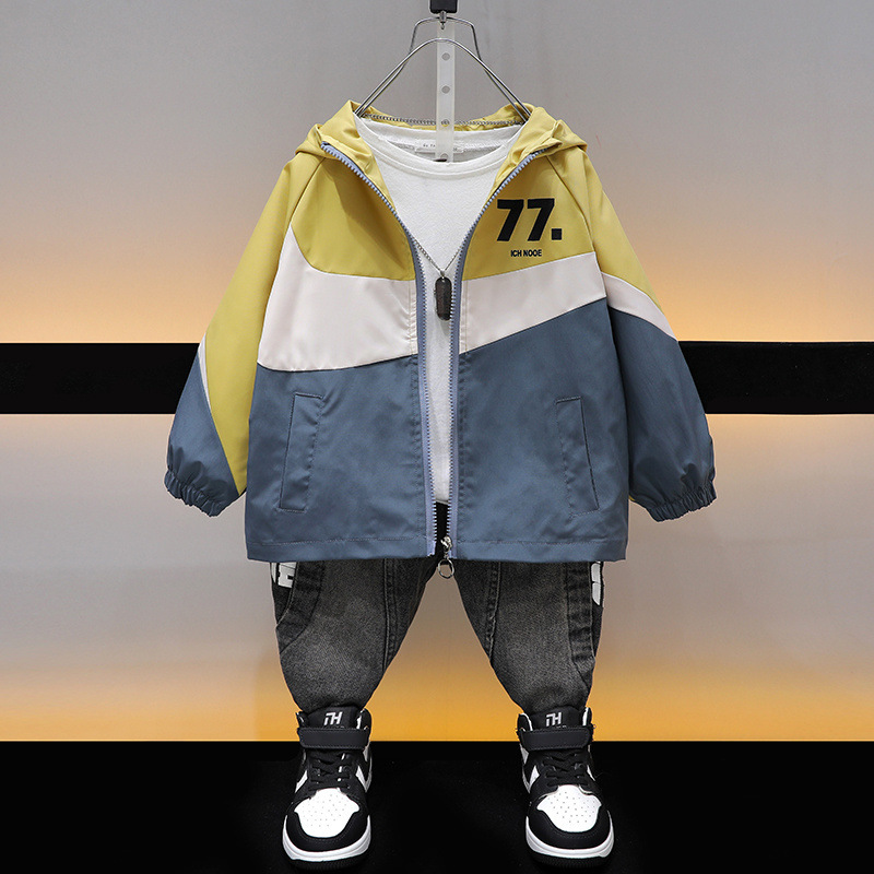 Boys' Jacket Spring and Autumn 2025 New Style for Older Children, Stylish Casual Jacket with Patchwork Design, Spring and Autumn Fashion Jacket