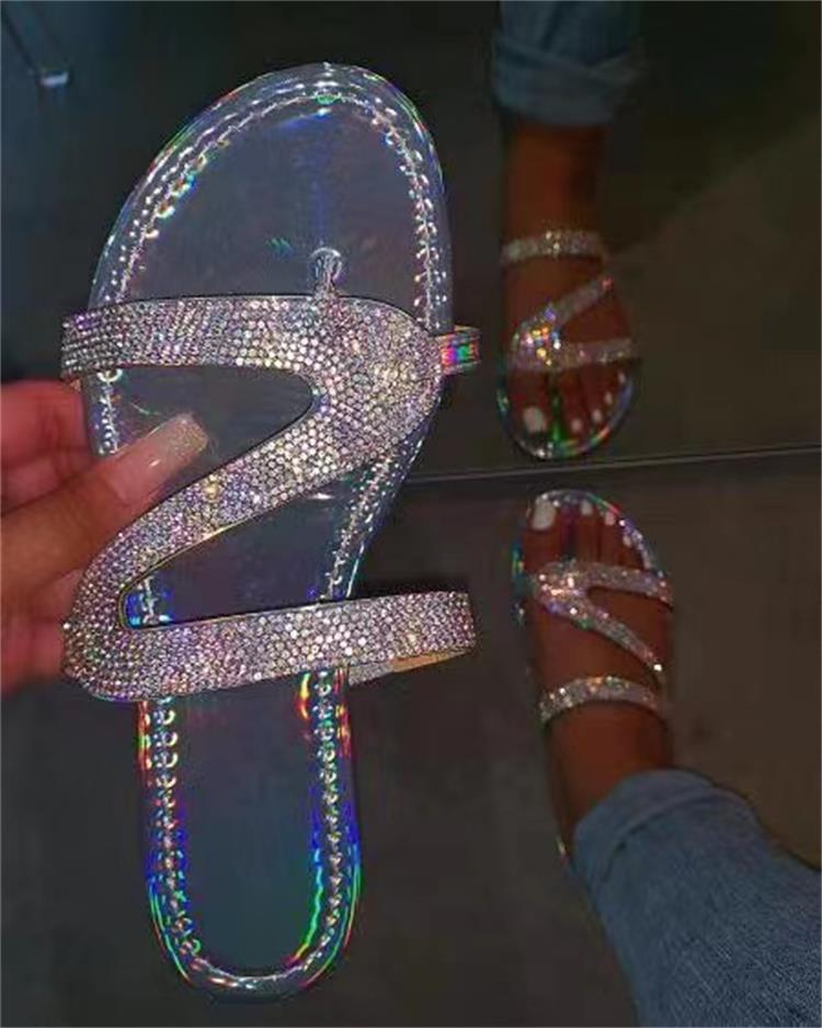 Women's Soft Soled Flat Sandal Open Toe Boho Stylish Beach Rhinestone Shoes Diamond Orthopedic Sandals_voghion.com