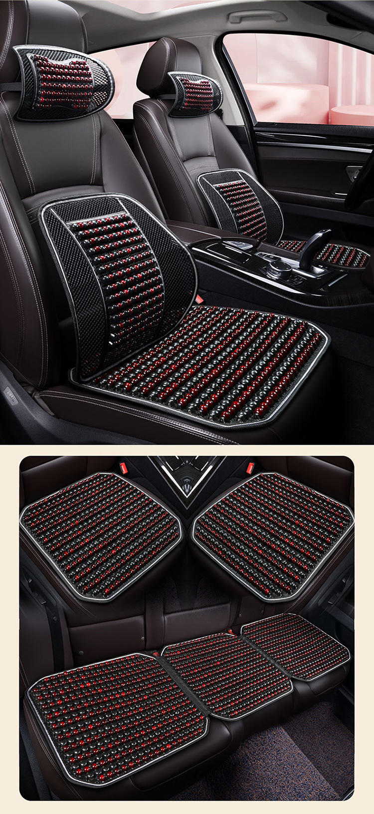 Car Seat Cushion Summer Cooling Pad Single Piece Wooden Beads Breathable Rear Seat Cover for Summer Ventilation Universal for All Seasons Breathable Beads