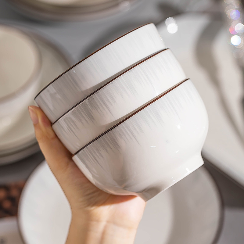 Household Dishes and Kitchenware Ceramic Rice Bowls and Plates Set Simple Japanese-Style Ceramic Bowls and Plates Underglaze Color Tableware Wholesale