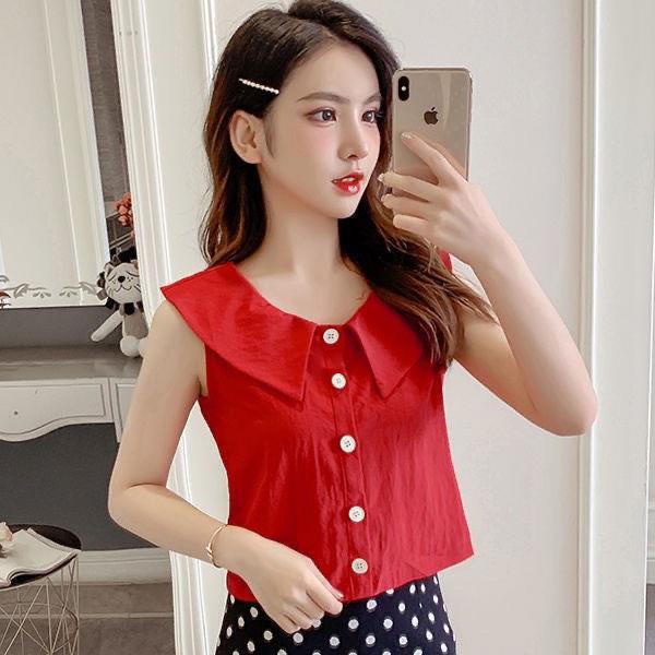 2024 Summer New Student All-match Slimming Popular Doll Shirt Trendy Shirt Women's Short Sleeveless Chiffon Shirt Top