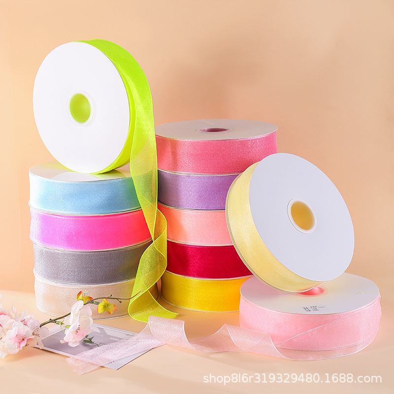 厂家直销珍珠纱丝带花网雪纱DIY蝴蝶结花朵头花礼品鲜花包装服饰