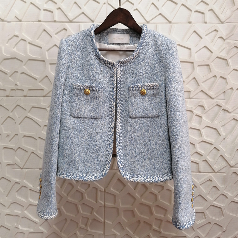 Fall/Winter 2023 new women's clothing French Chanel style wool coat women's short round neck tweed socialite top