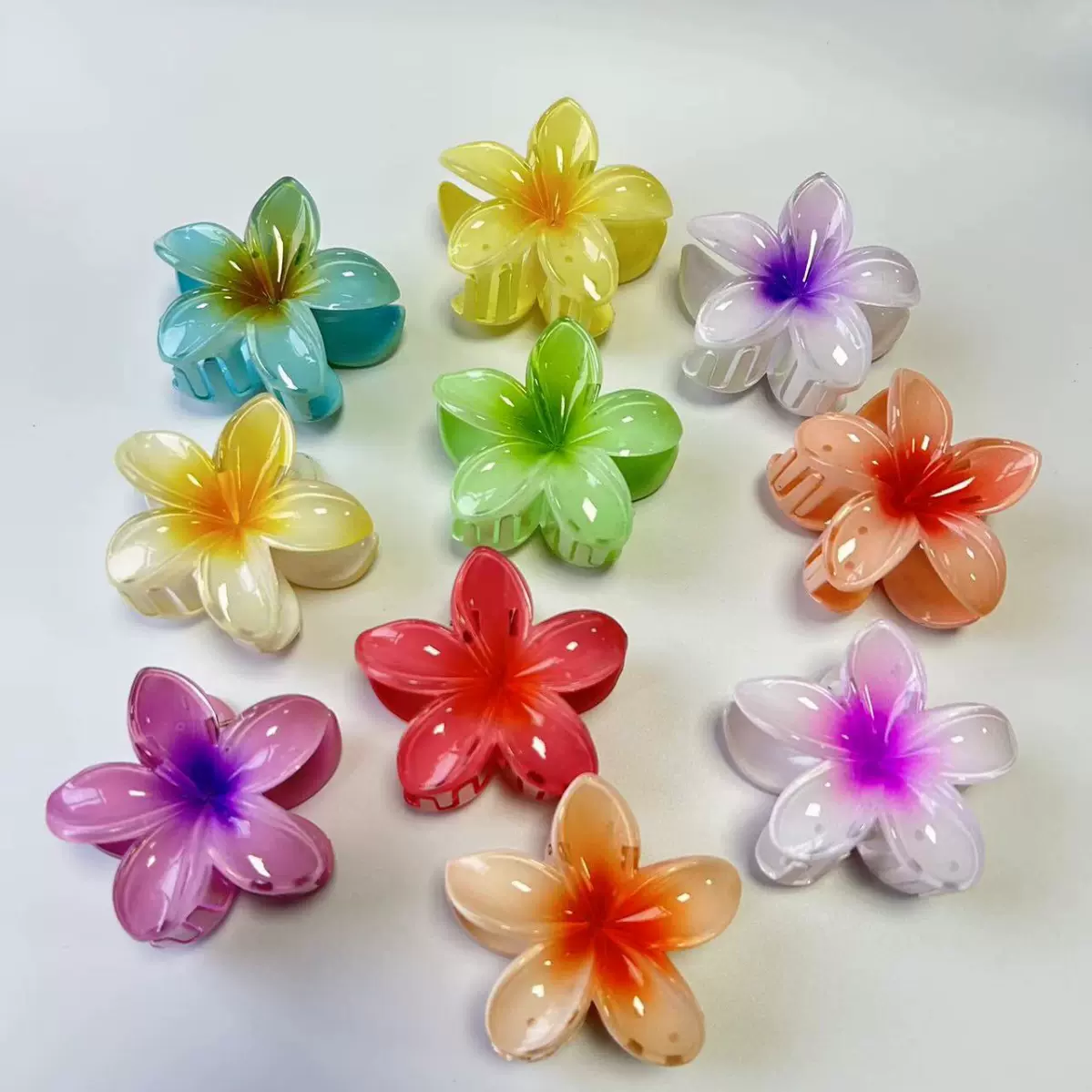 爆款跨境鸡蛋花渐变发夹度假热销半扎发抓花后脑勺盘发鲨鱼夹发饰