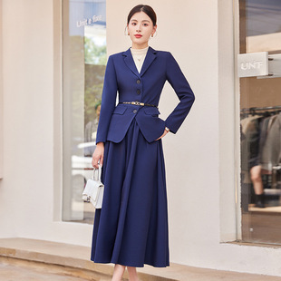navy blue Suit Jacket Female Host Dress Business Wear Temperament Goddess Fan Fashion Spring and Autumn suit Dress