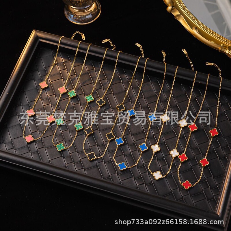 Cross-Border Lucky Four-Leaf Clover 13mm Double-Sided Mother-Of-Pearl Five-Flower Necklace Titanium Steel High-End Non-Fading Clavicle Chain Wholesale Cross-Border Lucky Four-Leaf Clover 13mm Double-Sided Mother-Of-Pearl Five-Flower Necklace Titanium Steel High-End Non-Fading Clavicle Chain Wholesale