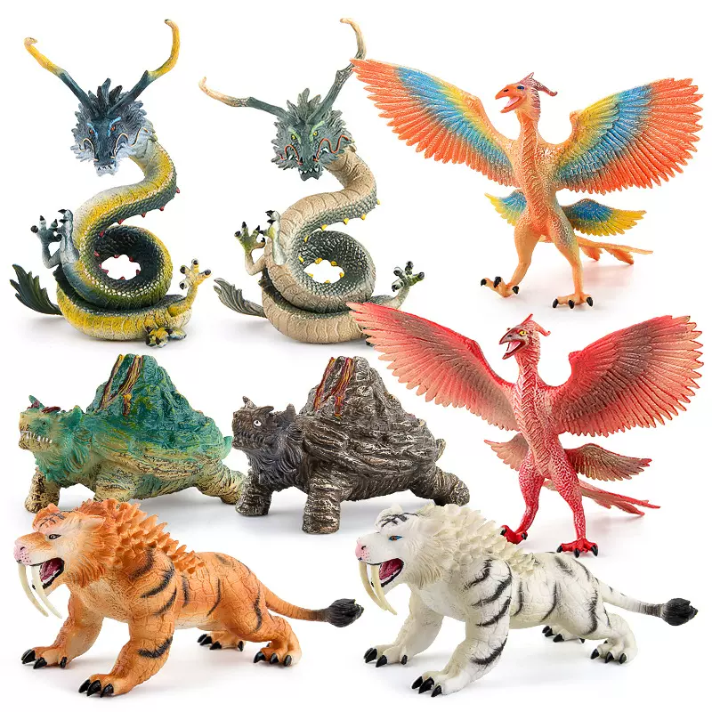 外贸仿真神话故事 青龙白虎玄武朱雀魔幻实色动物手办摆件模型