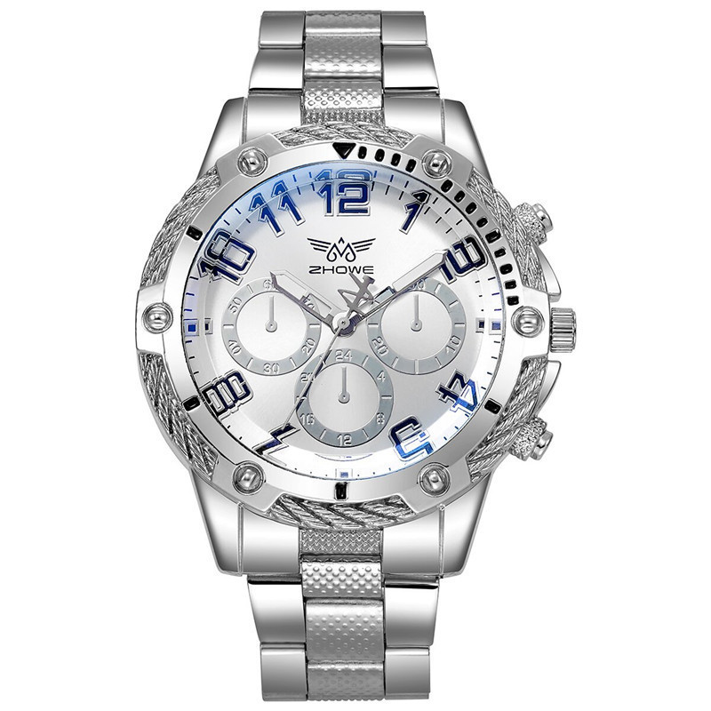 watch men's watch watches alloy blue light Three-eye quartz watch men's large dial men's watch_voghion.com
