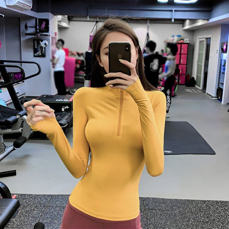 하프 ZIP 타이트 스포츠 셔츠 여성용 요가 옷 여성용 긴팔 퀵 드라이 코트 봄과 가을 올매치 베이스 셔츠