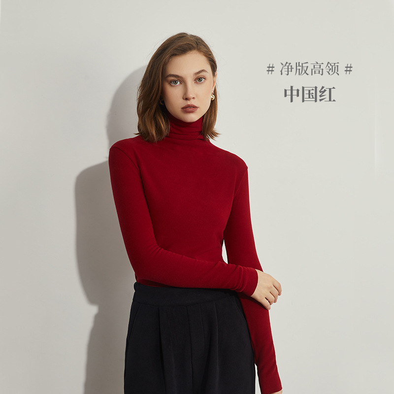Camisa de fondo de terciopelo alemán otoño e invierno nuevo estilo ácido hialurónico belleza de la piel camisa de fondo de cuello alto sin costuras lijado tira vertical camiseta de manga larga mujer image 15