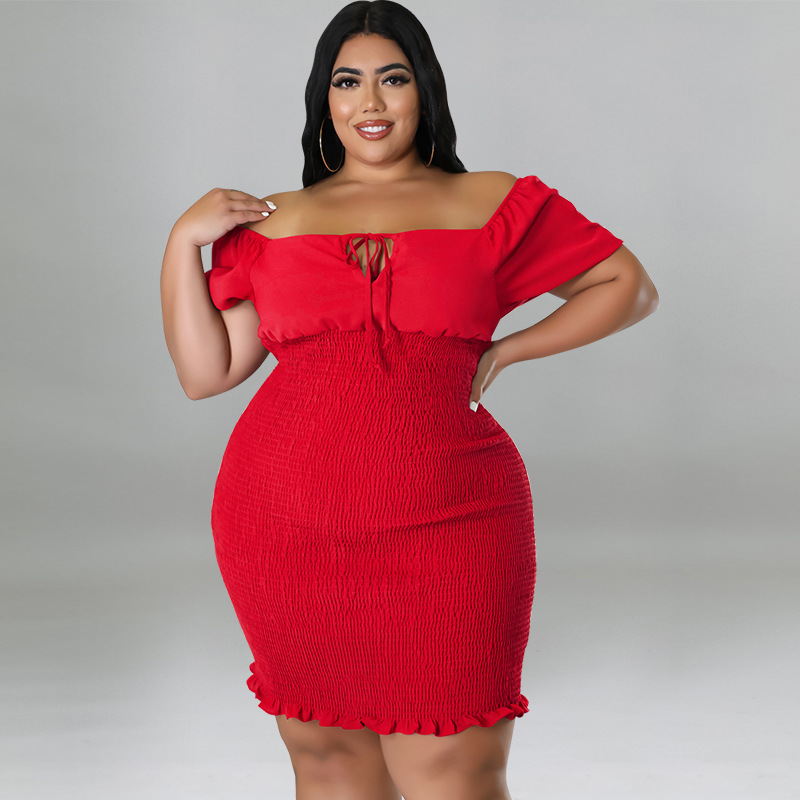 MY978 plus Size Women's Summer Off-Shoulder Bodycon Dress European American Style Regular Thickness All Pieces Included_ecoleips.com