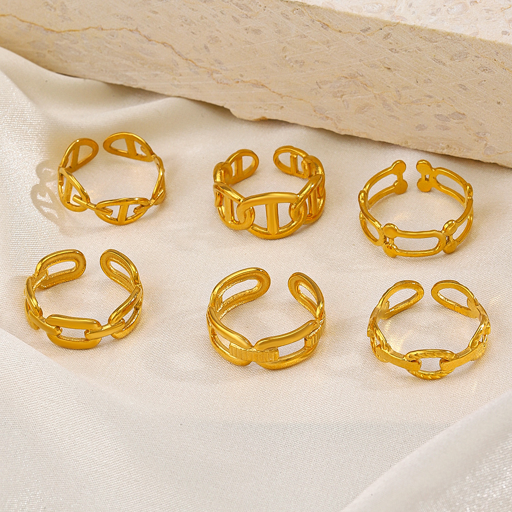 1 Piece Quantity Daily Occasion 304 Stainless Steel Material PVD Coated 18K Gold Plated Solid Color 304 Stainless Steel Simple Style Commute Waterproof Non Tarnish Open Ring