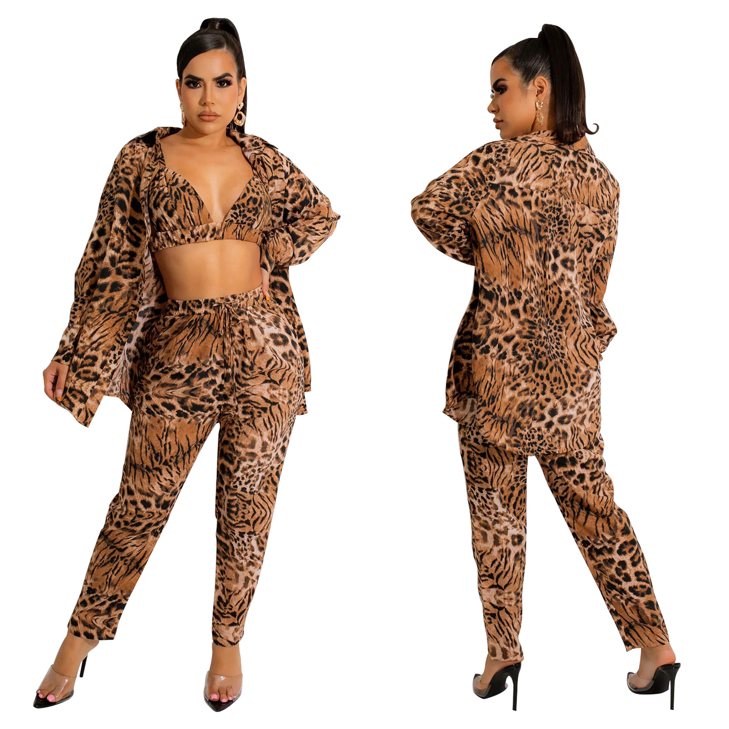 Women's Pant Set With Long Sleeved Collared Jacket And Trousers_voghion.com