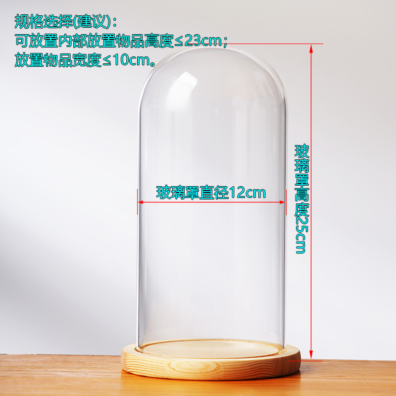 Cubierta cilíndrica de vidrio transparente sin lámpara de madera de estilo inmortal cubierta de polvo de flores hecha a mano decoración creativa de escritorio de bloques