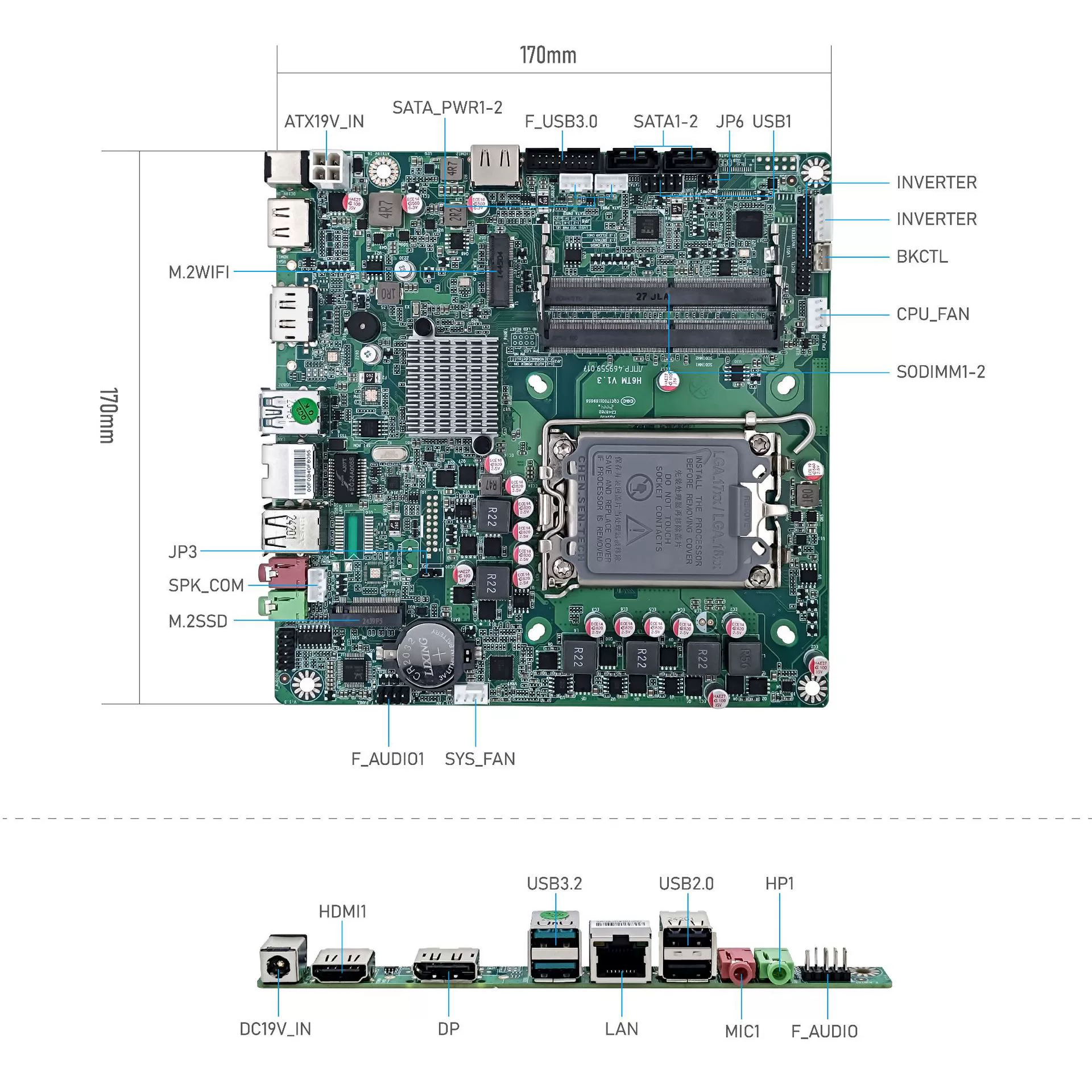 微特迈 W-H6TM 12‑е поколение, чипсет H610, двойной HDMI, двойной сетевой порт, 6COM промышленная плата управления H610 с двумя сетевыми портами