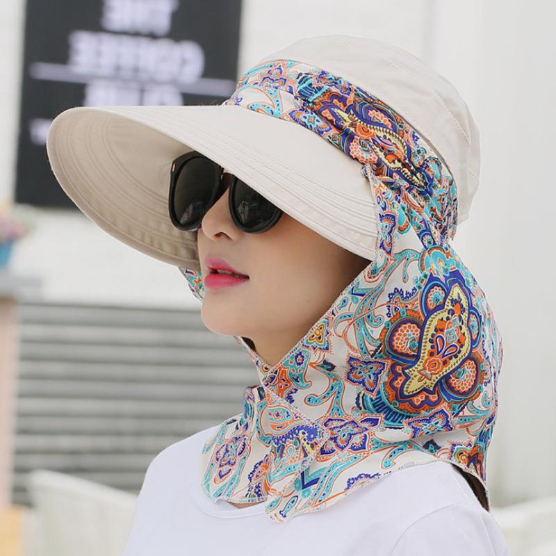 Sun Hat Women's Summer Outdoor Mountaineering and Cycling Sun Hat Large Brim Beach Hat Foldableing Zipper Empty Brim