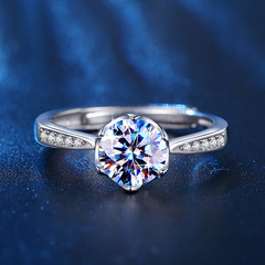 Stylish Korean Version Elegance Women's Six Claw Classic Diamond Ring Simple Micro-set Zirconia Women's Open Adjustable Ring