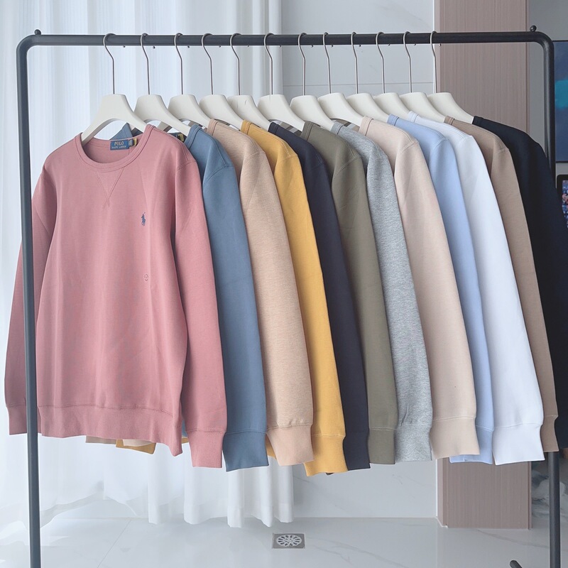 RL24SS Ralph Lauren Pony Embroidered Crewneck Turtleneck Long Sleeve Sweatshirt Air Layer Sweatshirt Couples
