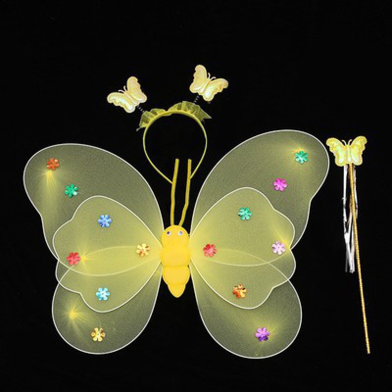 Mariposa luminosa alas de niña espalda juguetes flash niños maravillosos hadas varitas mágicas hadas flores set de tres piezas
