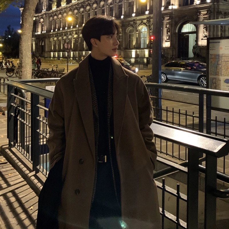 Abrigo de Lana Nuevo de Invierno C1993 2024, Chaqueta de Lana Gruesa de Estilo Coreano para Hombre