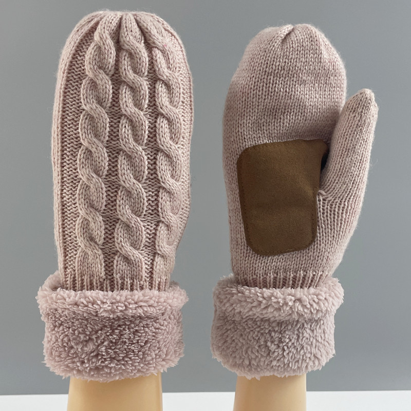 Pantalla táctil de punto de lana bolsa conjunto de hombres y mujeres de otoño e invierno al aire libre a prueba de viento cálido engrosado adulto Dedo de lana forrado de lana guantes