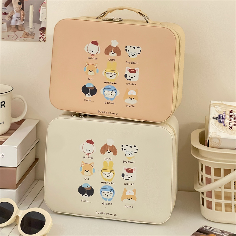 Nuevo tipo de bolsa de maquillaje portátil con espejo lindo gran capacidad de alto valor facial portátil impermeable caja de almacenamiento para productos de cuidado de la piel