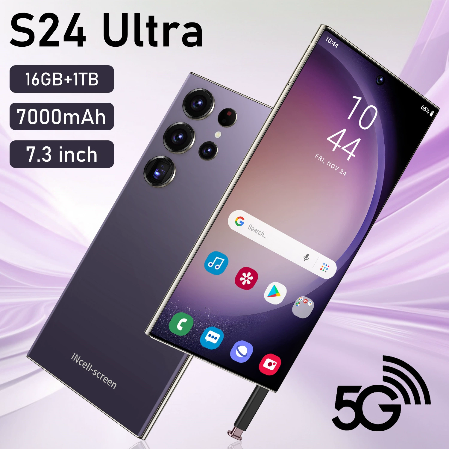 Smartphone S24 Ultra with Built-in Pen, 16+1T Storage, Large Screen Display