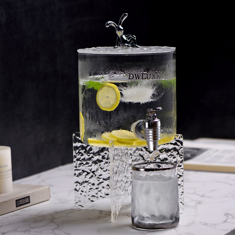 Glass cold kettle with faucet large capacity fruit tea bucket bucket beverage bucket water cup water set cold kettle