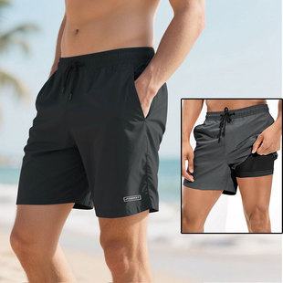 Chi Yang Swimming Trunks Men's 2025 New Arrival Anti-embarrassment Swimming Trunks Solid Color Double-layer Hot Spring Pants Pocket Quick-drying Beach Pants